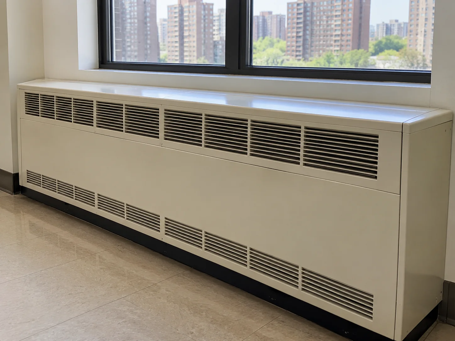 Illustrative image of a large commercial-style convector unit for the Co-op City pilot